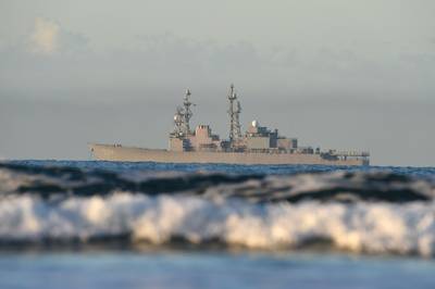 The ex-Paul F. Foster anchored off the southern coast of California. Paul F. Foster serves as the new Self Defense Test Ship for Naval Surface Warfare Center. (U.S. Navy photo by Timothy M. Black)