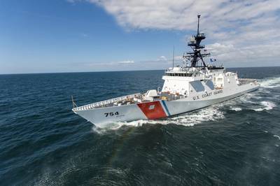 The fifth Ingalls-built U.S. Coast Guard National Security Cutter, James (WMSL 754), sailed the Gulf of Mexico last week for her successful builder’s sea trials. (Photo by Lance Davis/HII)