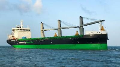 The first LNG dual-fueled handysize bulk carrier in the world, M/V Haaga, features a range of energy efficiency solutions on board (Photo: ESL Shipping)