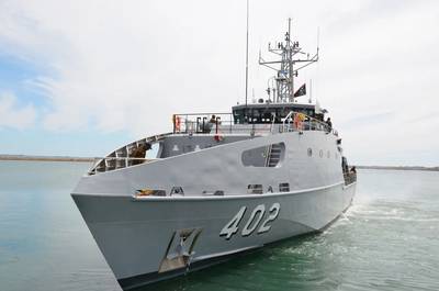 The future HMPNGS Rochus Lokinap is a 39.5 metre Guardian Class Patrol Boat, designed and constructed by Austal Australia. (Image: Austal)