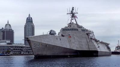 The future USS Oakland (LCS24) is the 12th Independence-class Littoral Combat Ship to be delivered by Austal USA (Image: Austal)