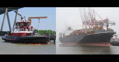 The George M (left) is pictured after the collision and the MSC Aquarius (right) is pictured in September 2022. (Source: U.S. Coast Guard (left) and Osvaldo Traversaro (right))
