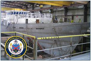 The lead Sentinel-class FRC, the Bernard C. Webber, under construction at Bollinger Shipyards. U.S.Coast Guard Photo