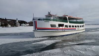 The Mackinac Island passenger ferry Chippewa will be converted from diesel to electric propulsion. Photo courtesy of Star Line/Mackinac Island Ferry Co.