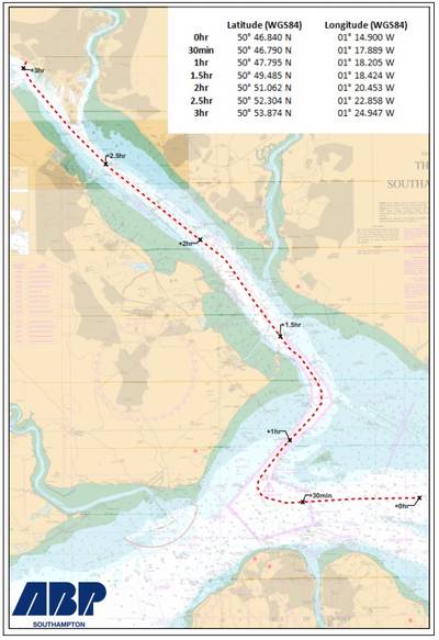 The map shows the route the vessel will take and the timings for the journey (Image: MCA)