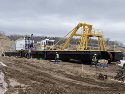 The new electric powered Cutter Suction Dredge being assembled at Legacy Materials in Booneville, Iowa (Photo: CDW)