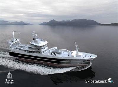 The new fishing vessel will feature an integrated Wärtsilä propulsion solution including main engine, controllable pitch propeller and gearbox. (Image: Simek, Skipsteknisk)