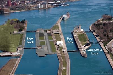 The New Lock at the Soo Artistic Rendering depicts how the Soo Locks will look once the New Lock at the Soo is complete in Sault Ste. Marie, Mich. (Image: Ricky Garcia / USACE)