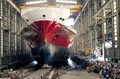 The Oceanex Connaigra, launch from the Shipbuilding Hall at Flensburger Shipyard.
