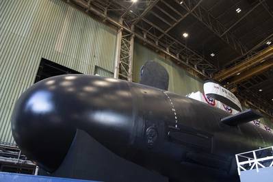 The pre-commissioning unit (PCU) Idaho (SSN 799) seen prior to a christening ceremony at General Dynamics Electric Boat shipyard facility in Groton, Conn., March 16, 2024. (Photo: John Narewski/ U.S. Navy)