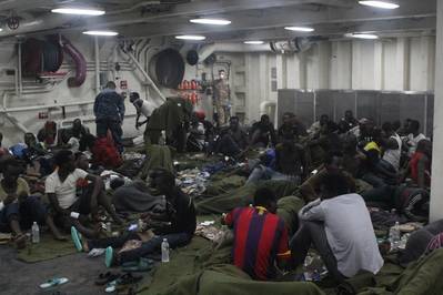 The rescued aboard USS San Antonio: Photo courtesy of USN