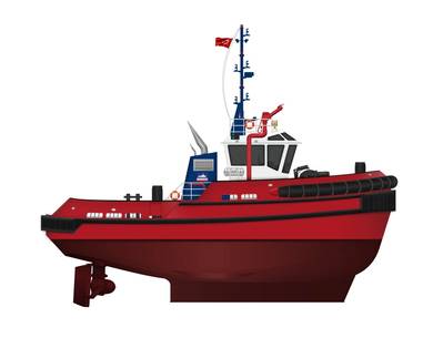 The Robert Allan design RAscal 2100-Z & RAscal 2100-TS series are Med Marine’s 21m ASD & 21m conventional tugboat series with maximum 50 tons of bollard pull. Image courtesy Steerprop/Med Marine