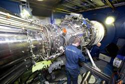 The Rolls-Royce MT30 Marine gas turbine on the test bed (Photo Credit: Rolls-Royce).