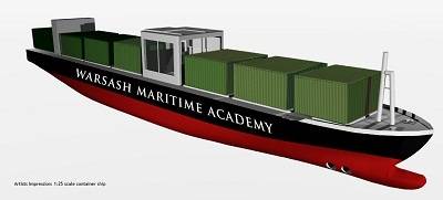 The scaled model ship has been based on a real 13,000 teu container ship. Photo: Warsah Academy