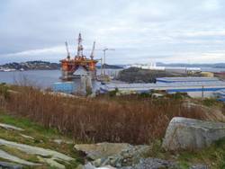 The semi-submersible Songa Delta rig at Coast Centre Base, near Bergen, Norway, for regular 5-year maintenance in November 2011.