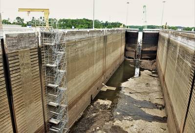 The U.S. Army Corps of Engineers Nashville District recently drained Old Hickory Lock for scheduled maintenance and repair. This is a view of the lock July 19, 2024. It is scheduled to reopen for navigation Aug. 3, 2024. (USACE Photo by Braden... (Braden Simmons)