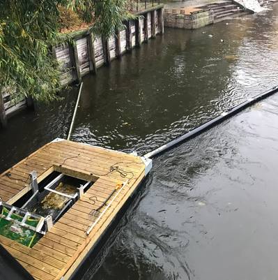 Trash Trawl in operation in the Akers river in Oslo.