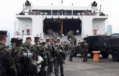 Troops boarding WestPac Express: Photo courtesy of Austal