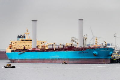 Two 30mx5m Norsepower Rotor Sails onboard the Maersk Pelican. (Photo: Norsepower Oy)