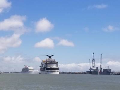 Two Carnival cruise ships, Carnival Breeze and Carnival Vista, returned to Galveston earlier this week ahead of  planned voyages later this year. (Photo: Port of Galveston)