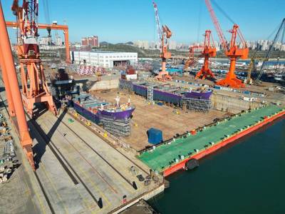 Two of the four sister vessels are already under construction at Dalian Shipbuilding Offshore. Image courtesy Bernhard Schulte