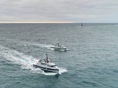 “Two Thales unmanned surface vessels are pictured entering Plymouth Sound for the first time.”

Photo credit: Shaun Roster Photography
