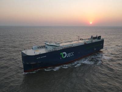 UECC’s first newbuild dual-fuel LNG battery hybrid PCTC is set to start commercial operation after delivery from Jiangnan Shipyard Image: UECC