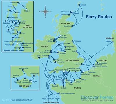 UK ferry routes: Map courtesy of Discover Ferries