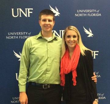 UNF seniors Matthew Petrone (left) and Olivia Musselwhite (Right) each received $2,500 from Crowley toward their continued education. (Photo courtesy of Crowley)
