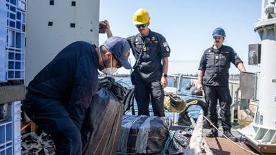 U.S. Coast Guard and Royal Canadian Navy offloaded $44.2 million worth of drugs in San Diego. (Photo: Richard Uranga / U.S. Coast Guard)