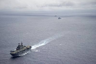 U.S. Navy amphibious assault ship USS Peleliu during an exercise in the Pacific Ocean, June 23, 2014. Peleliu will participate in Rim of the Pacific (RIMPAC) 2014. (U.S. Navy photo by Daniel Viramontes)