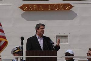 US Senator David Vitter (R-La.) speaking to Bollinger employees and guest during Bollinger's celebration of success on the completion of the 75th 87 ft Marine Protector-class Coastal Patrol Boat.