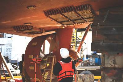 USCG marine inspectors at Marine Safety Unit Portland inspect a tug in Portland, Ore. (U.S. Coast Guard photo by Paige Hause)