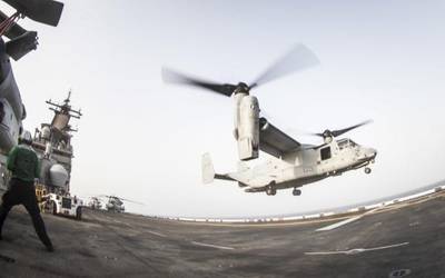 USN File photo: flight operations underway on the USS Boxer, the warship credited this week with downing an Iranian drone. 