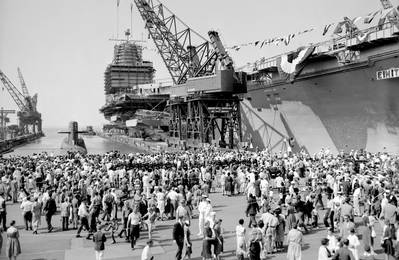 USS Enterprise (CVAN-65) is launched September 24, 1960 at Newport News Shipbuilding. (Photo courtesy of Huntington Ingalls Industries)