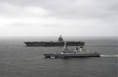 USS Enterprise & HMS Diamond: Photo credit MOD