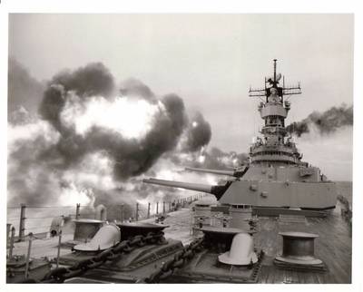 USS Iowa in Action: Photo credit USN