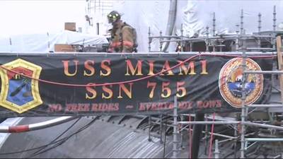 USS Miami Fire-damaged: Photo credit Porsmouth Naval Shipyard