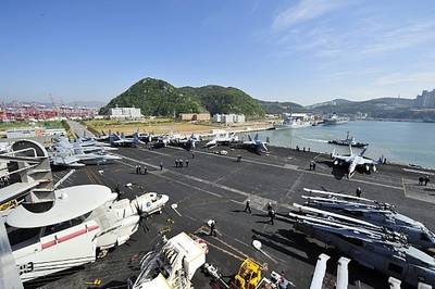 USS Nimitz, Arriving Busan: Photo credit USN