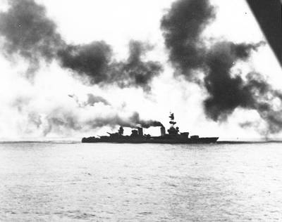 USS Salt Lake City (CA-25) web during the Battle of the Komandorski Islands (Official U.S. Navy Photograph, now in the collections of the National Archives.)
