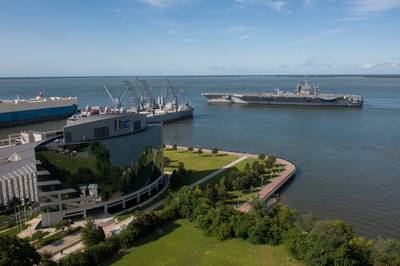 USS Theodore Roosevelt leaving the dockyard: Photo credit HII