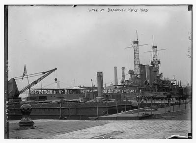 Utah (BB-31) at Brooklyn Navy Yard. (Photo: Boston Public Library, Leslie Jones Collection)