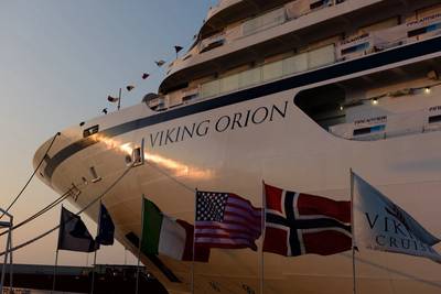 Viking Orion, the fifth oceangoing cruise ship for owner Viking Cruises, was delivered June 7 from Fincantieri's shipyard in Ancona (Photo: Fincantieri)