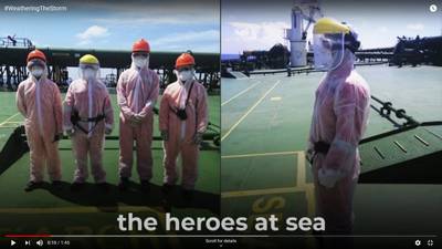 “Weathering the Storm” salutes heroes of the sea in turbulent times. Image: Clip from Weathering the Storm video.
