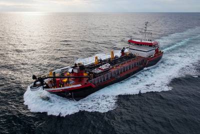 Weeks’ new 350-foot hopper dredge, Magdalen, on her way to work (Photo: Weeks Marine)