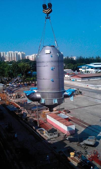 A Wärtsilä V-SOx Scrubber being installed on board the MV Tarago. [Photo: Wärtsilä]