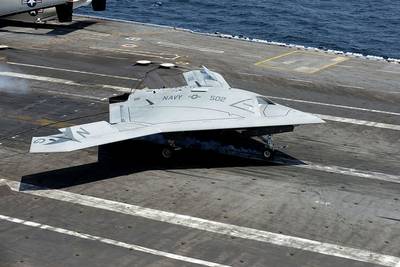 X-47B Aircraft on deck: Photo credit USN