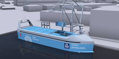 YARA Birkeland container feeder ship design (Image: Kongsberg)