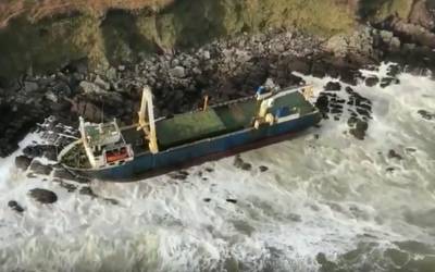 The 250-foot Tanzanian-flagged merchant ship Alta had been abandoned and adrift at sea for more than a year before running aground in Ireland earlier this week. (Photo: Irish Coast Guard)