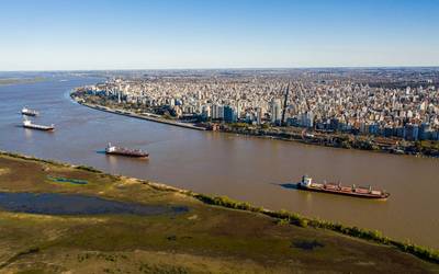 Aerial shot over Parana River in Front of Rosario City / Image for Illustration only - Credit: Wirestock